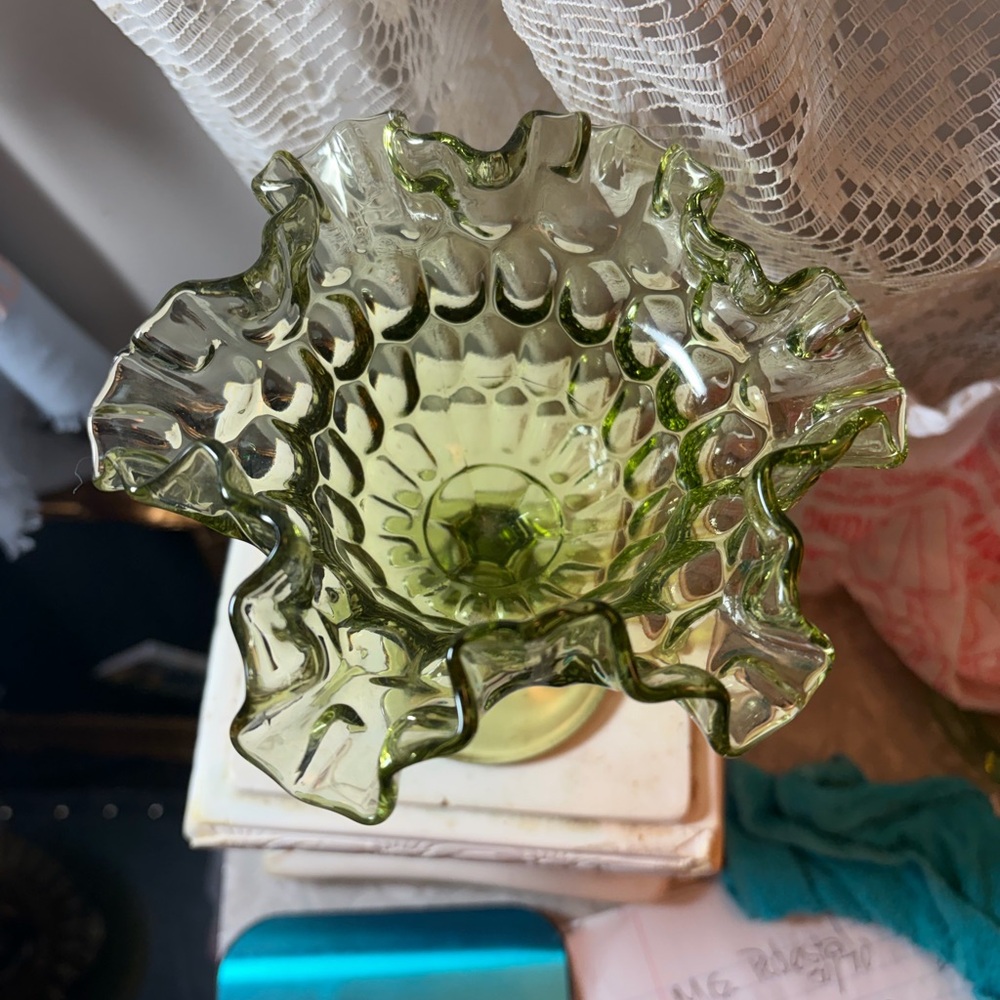 Vintage Fenton Green Thumbprint Compote 🌿 - Picture 2 of 5